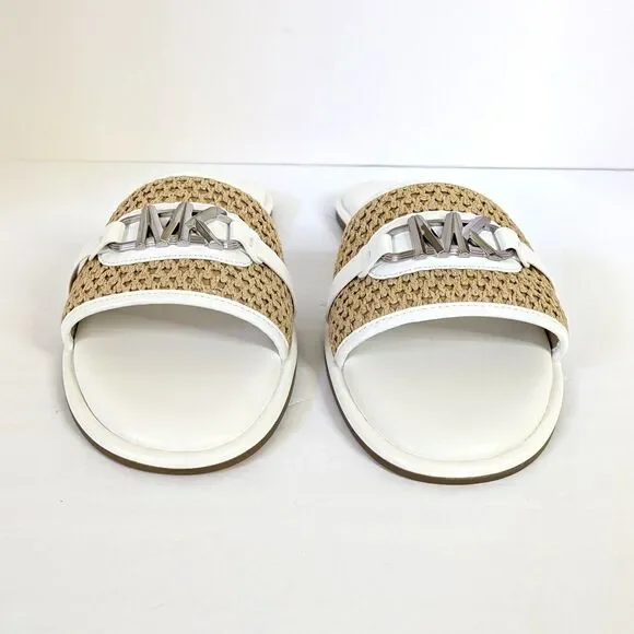 MK Michael Kors Womens Ember Slide Sandal Size 10 Natural Raffia Optic White NIB - Picture 5 of 16